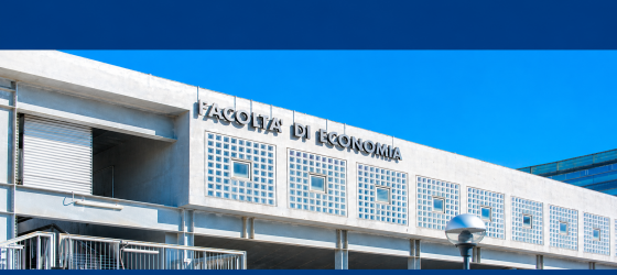 Immagine decorativa, priva di contenuto informativo, rappresenta la facciata dell'edificio in Darsena con l'insegna Facoltà di Economia