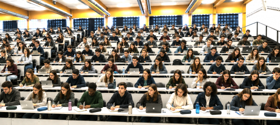 Immagine decorativa, priva di contenuto informativo, rappresenta un'aula con studenti che stanno seguendo una lezione